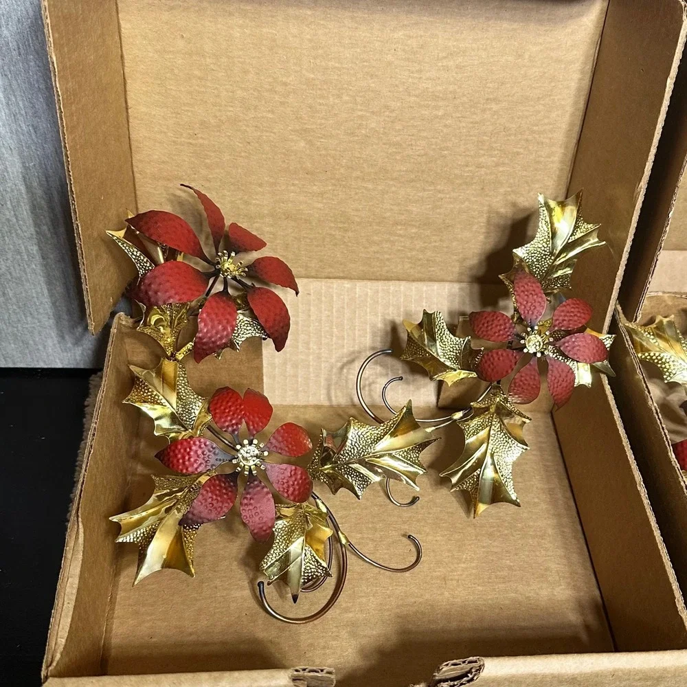 Home Interiors Holiday Vtg Metal Christmas Wall Decor Poinsettia Bells